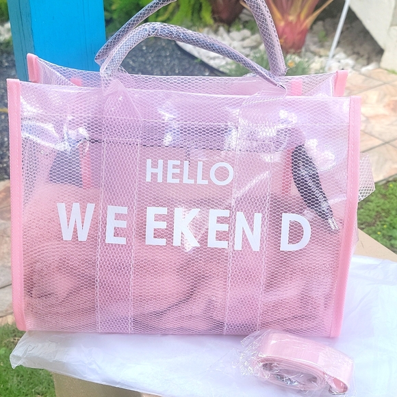 Beautiful Transparent Tote Bags Large Capacity. Simple Letter Print Shoulder Bag - Picture 4 of 11